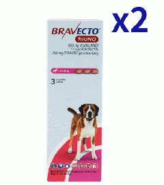ブラベクトトリウノ >40-60kg | 3錠x2箱| ノミ | マダニ | フィラリア