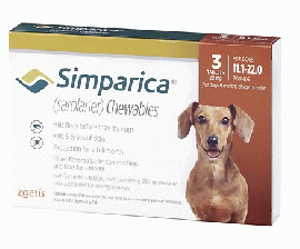 シンパリカ 20mg | 5.1-10.1kg | 3錠入 | 犬用ノミ・マダニ駆除薬 | Simp