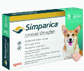 シンパリカ 40mg | 10.1-20.1kg | 3錠 | 犬用ノミ・マダニ駆除薬 | Simp