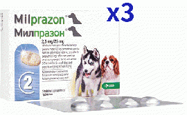 ミルプラゾン 2.5mg/25mg 小型犬 子犬用 6錠(2錠x3箱)